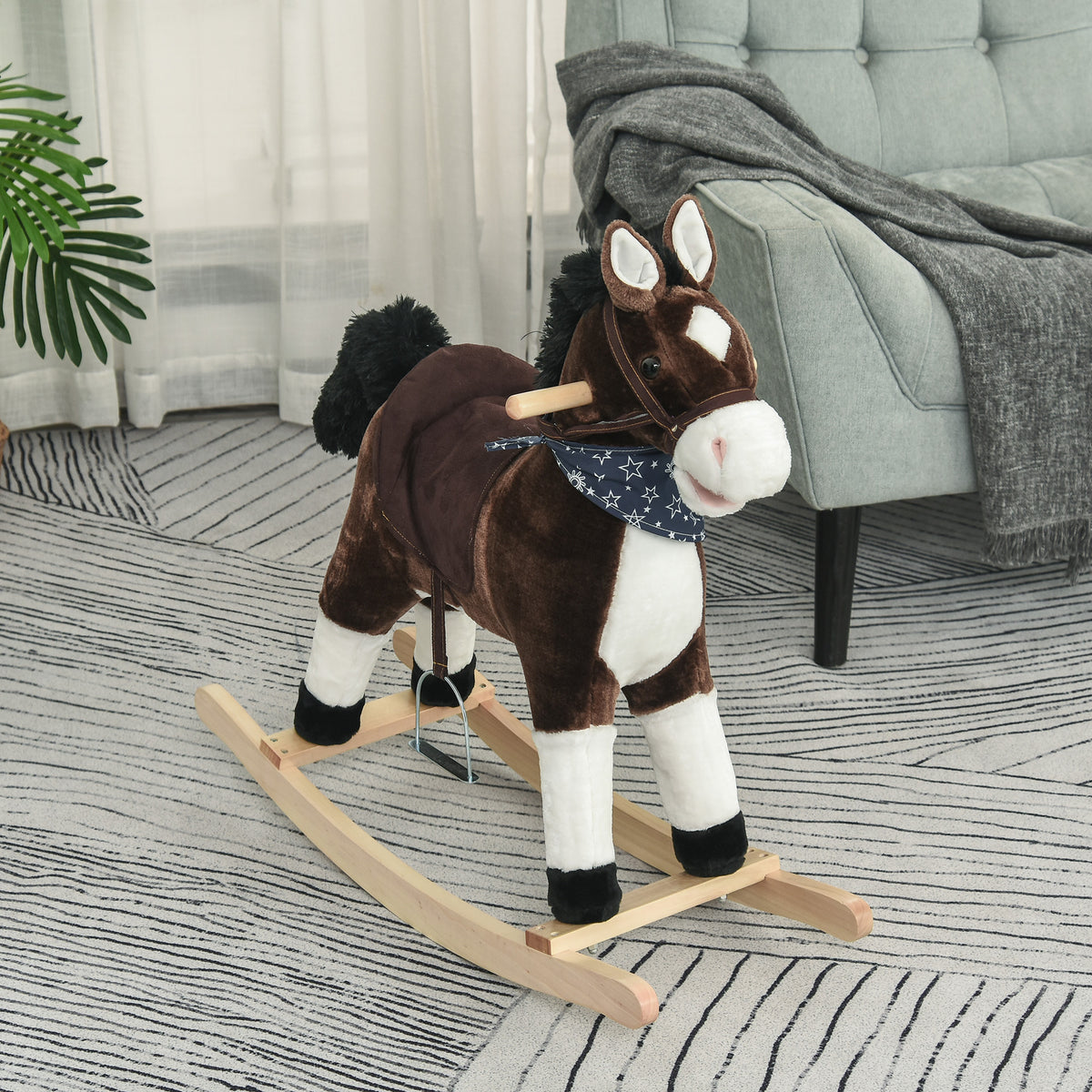Cheval à bascule en peluche pour enfants son réaliste