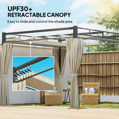 Pergola autoportante avec toit rétractable et rideaux 3×3 m