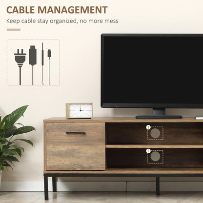 Meuble TV moderne avec rangement et tablettes ouvertes