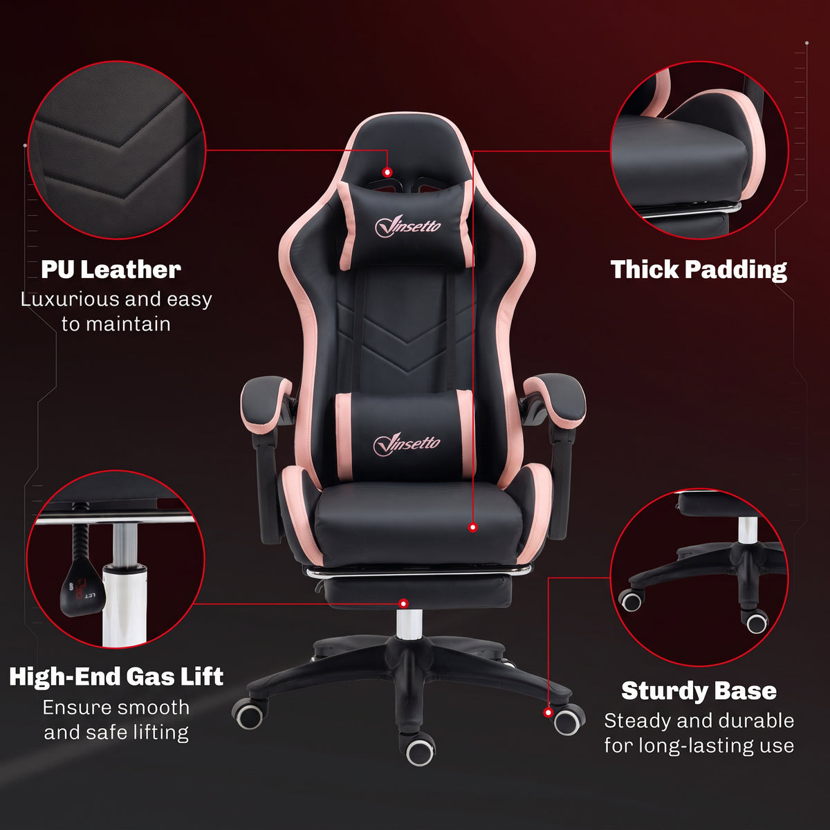 Chaise de gaming ergonomique en similicuir avec repose-pieds