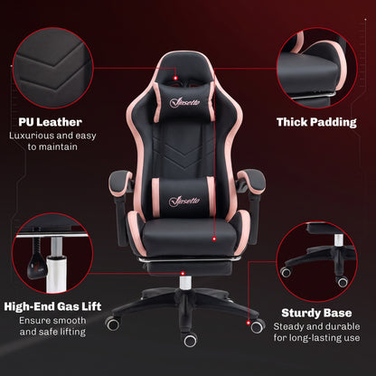 Chaise de gaming ergonomique en similicuir avec repose-pieds