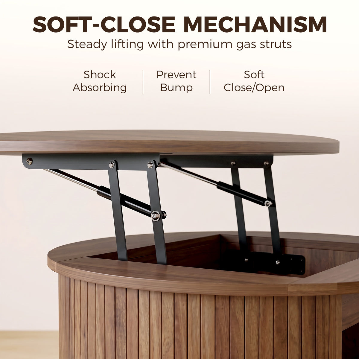 Table basse ronde à plateau relevable et rangement