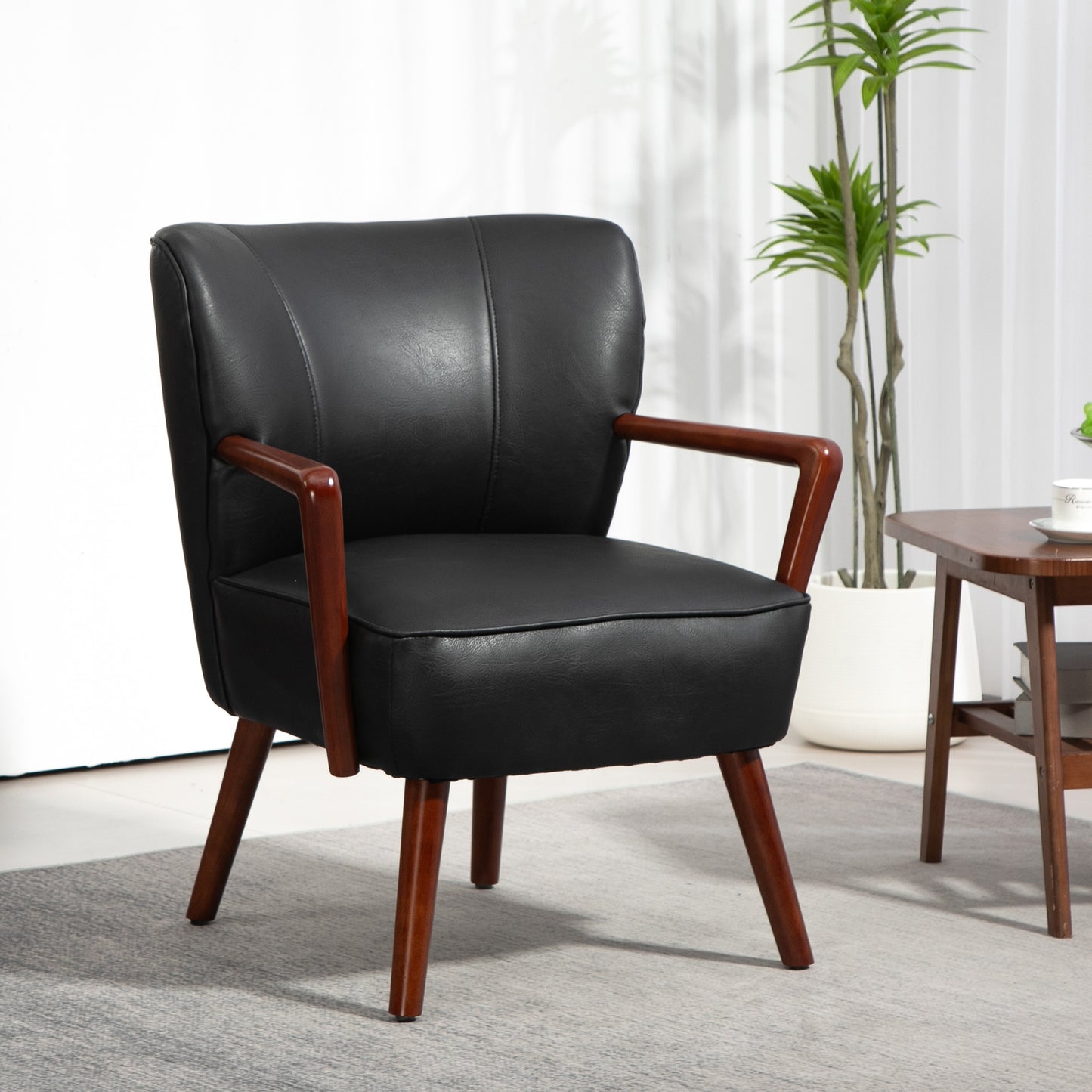 Fauteuil d'appoint moderne en similicuir avec pattes en bois