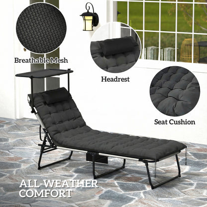 Chaise longue pliante avec auvent ajustable 4 positions