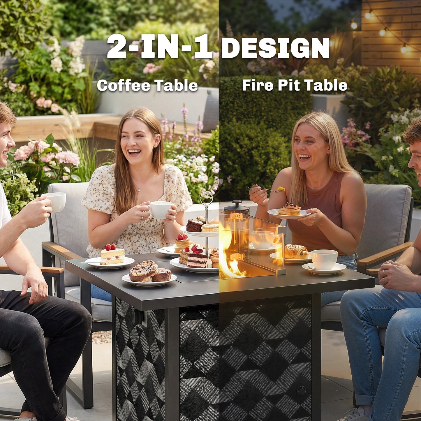 Table foyer au propane 71 cm avec protection verre