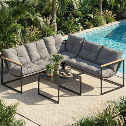 Outsunny 4-Piece Patio Conversation Set with Thick Cushions - Grey