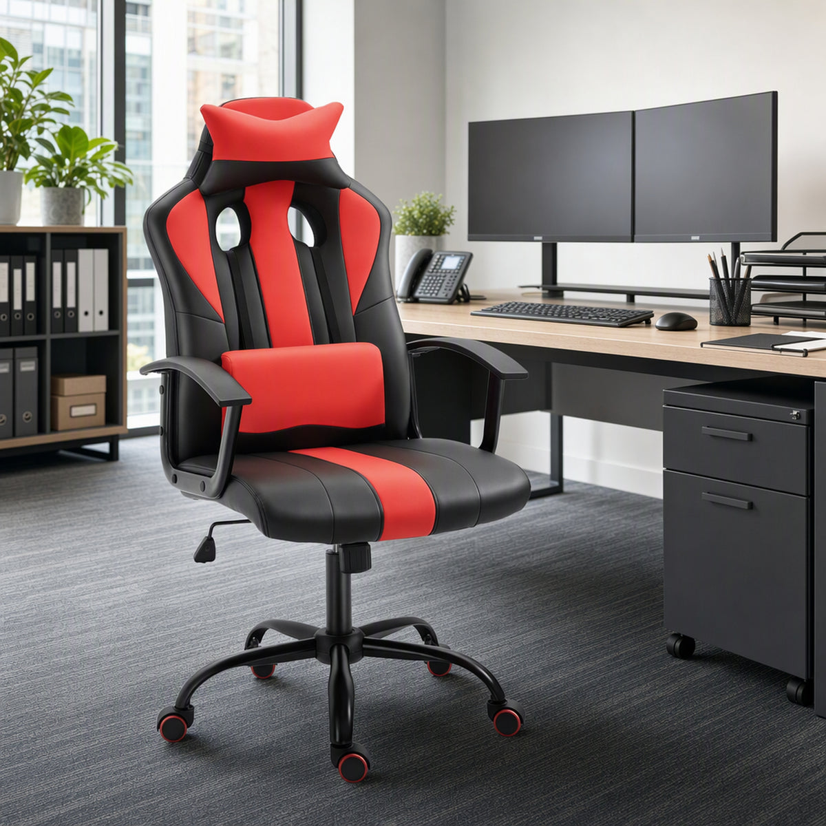 Chaise de bureau dossier haut style racing — noir