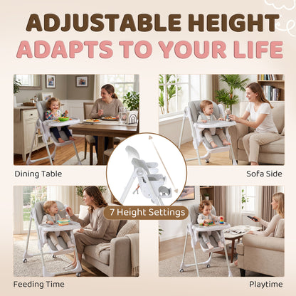Chaise haute pliable avec double plateau et roulettes