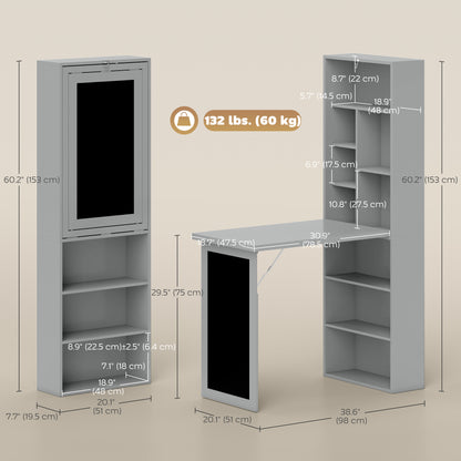 Bureau mural rabattable avec tableau noir et étagère