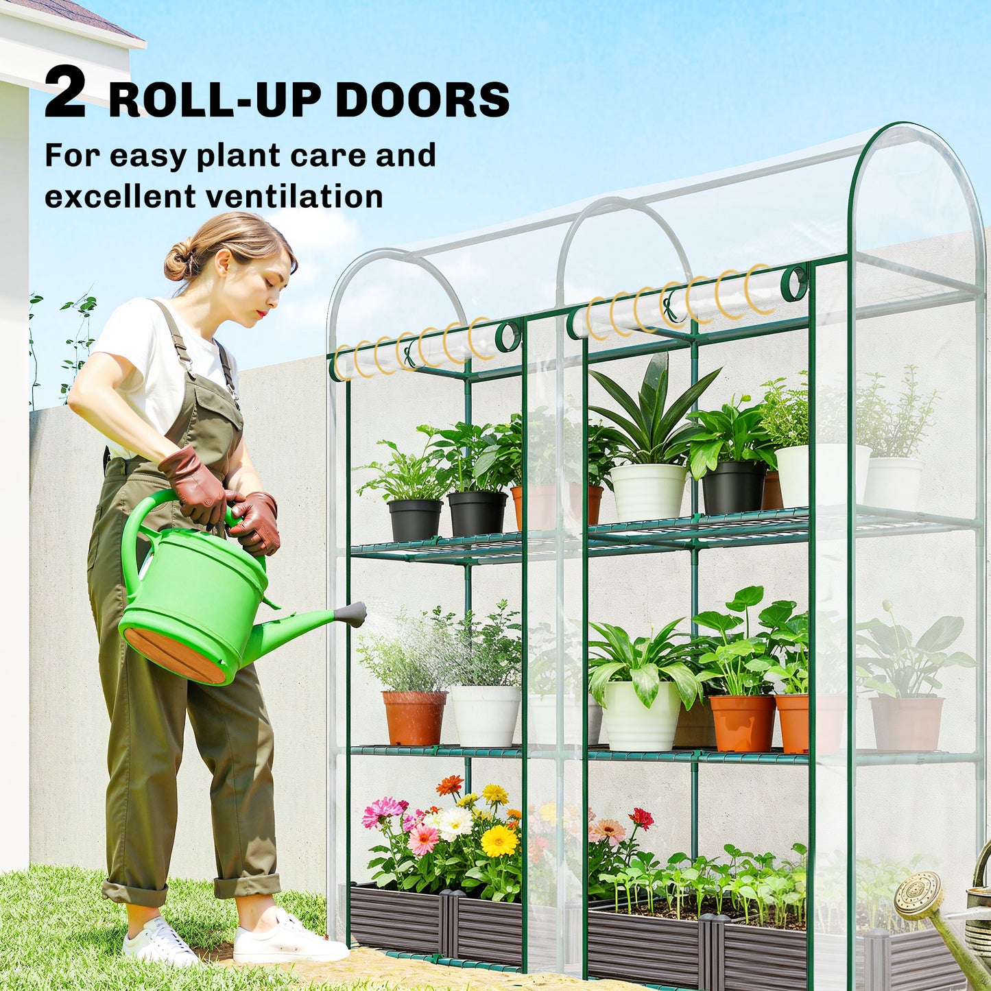Mini serre portable 3 niveaux 2 portes enroulables