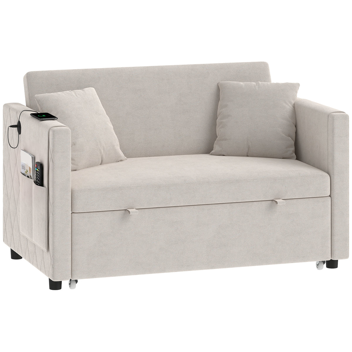 Canapé-lit convertible en velours avec ports USB