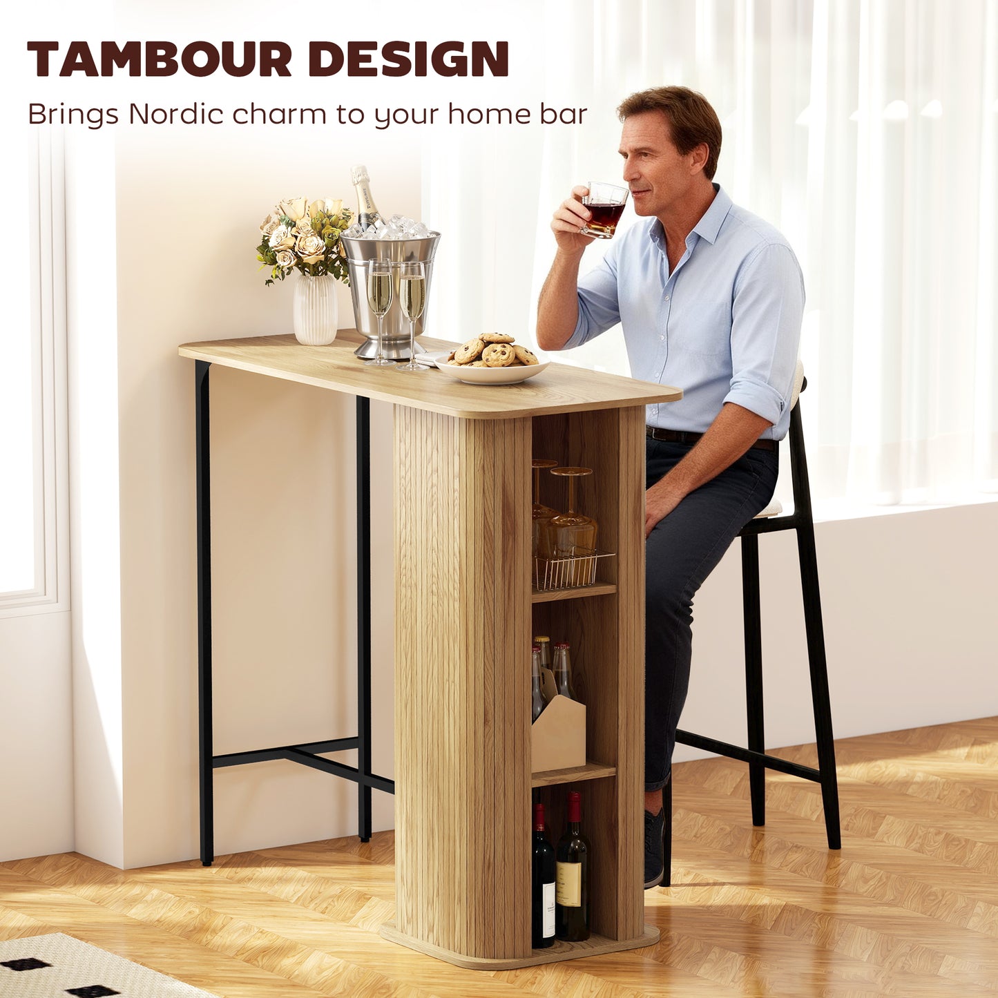 Table bar tambour 3 tablettes latérales rectangulaire
