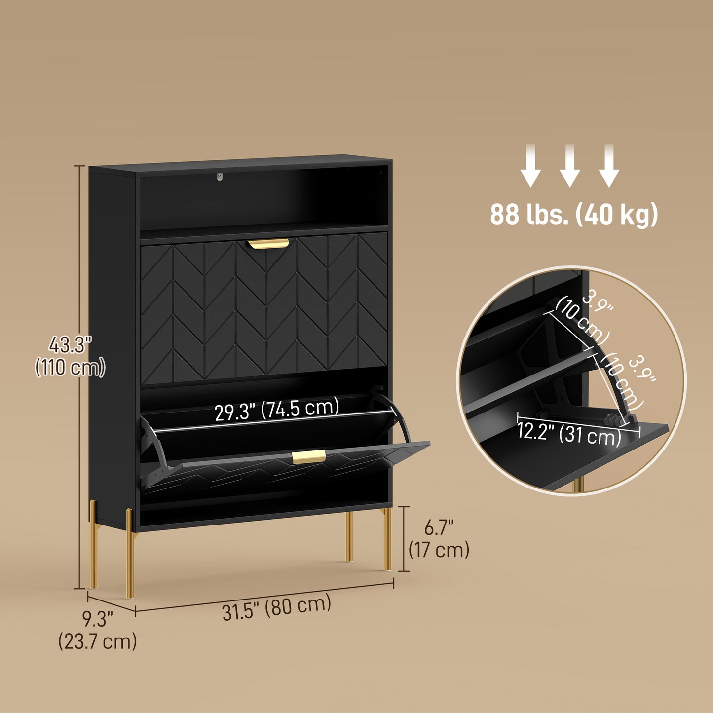 Armoire à chaussures 3 tiroirs rabattables 18–24 paires