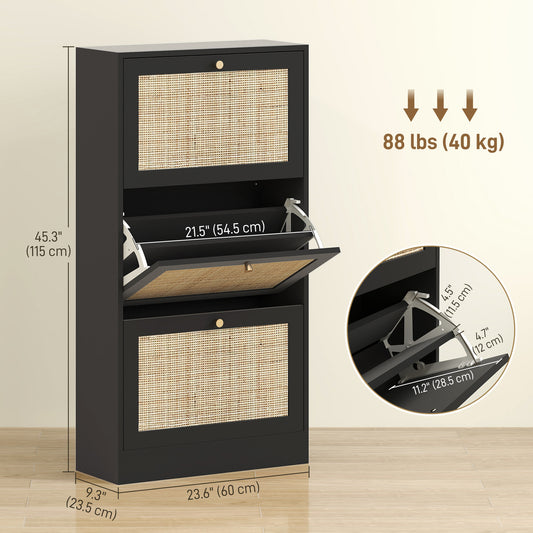 Armoire à chaussures rotin 3 tiroirs 18 paires