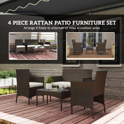 Outsunny 4-Piece Rattan Patio Set with Loveseat and Table Beige