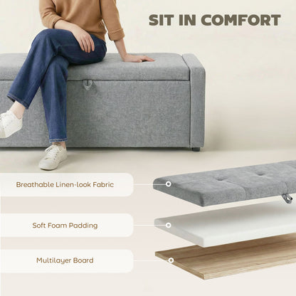 Banc coffre rembourré tissu lin grand format