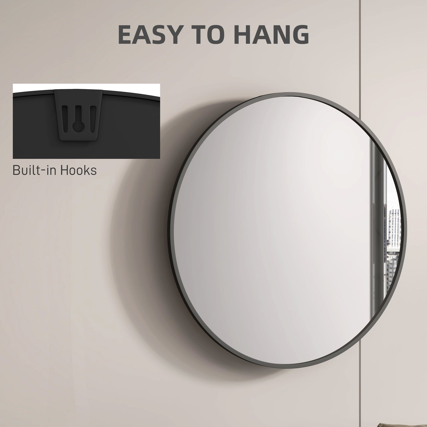Miroir mural rond 91 cm cadre métallique décoratif