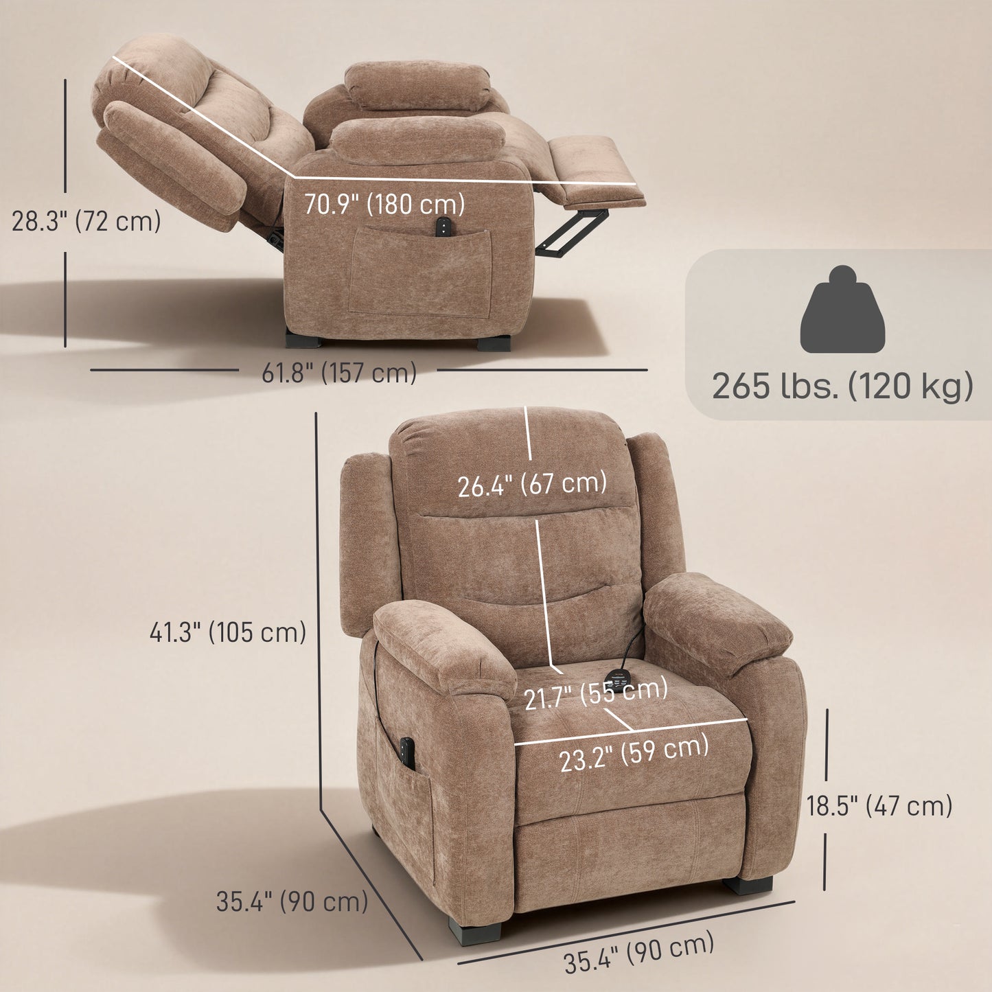 Fauteuil releveur massant motorisé à 150°