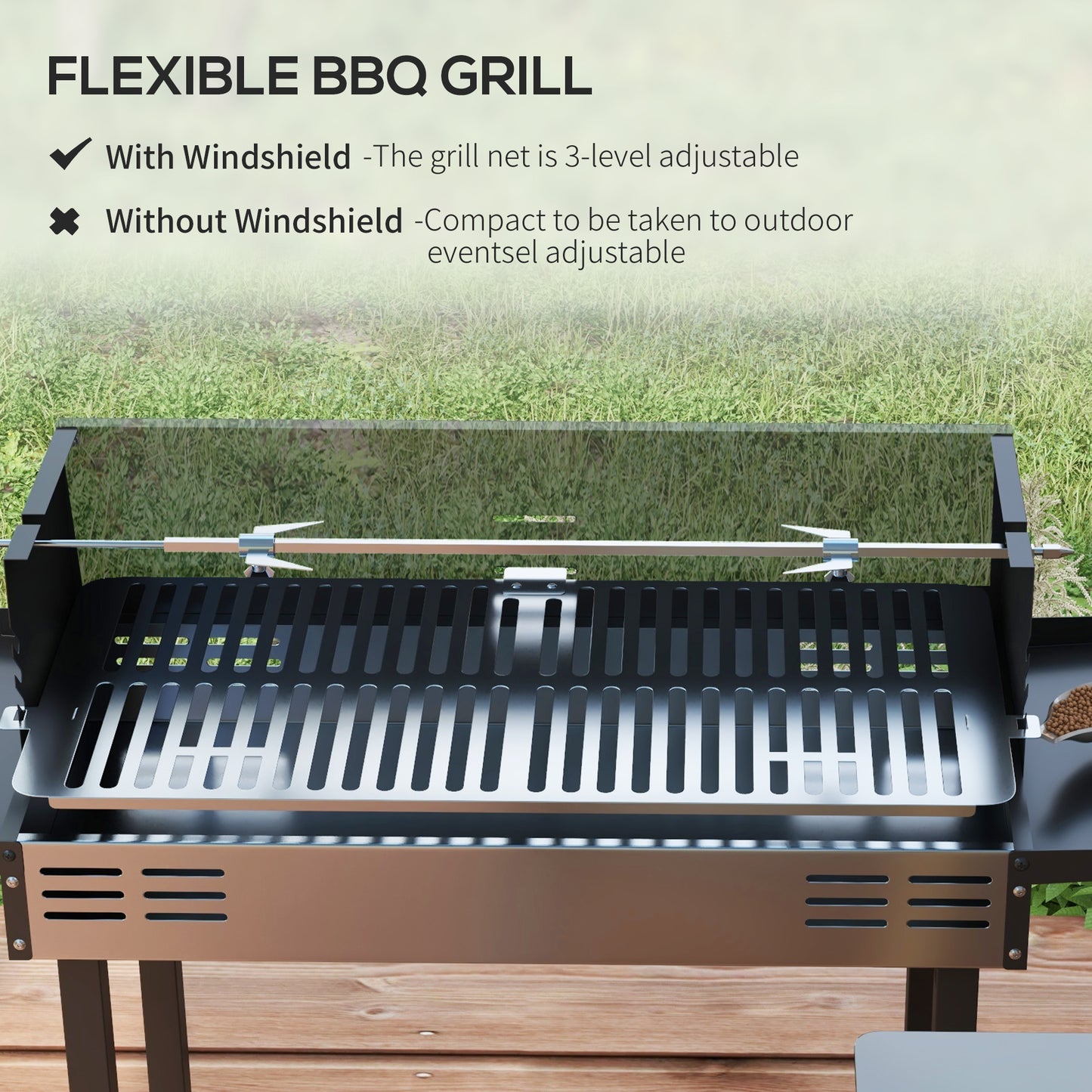 BBQ Rôtissoire Charbon 3 Niveaux Acier Inoxydable