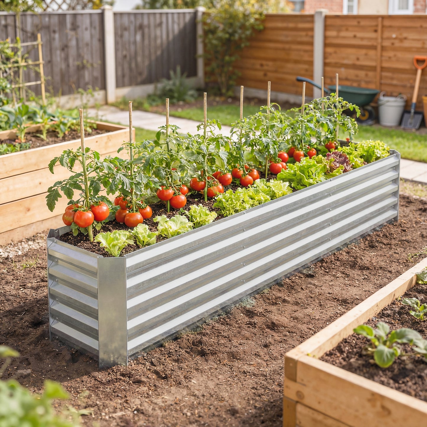 Outsunny Galvanized Raised Garden Bed 240x40x45cm Outdoor Garden