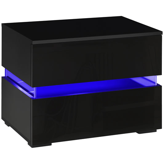 Table de Chevet Moderne Aosom avec Éclairage LED RGB et 2 Tiroirs