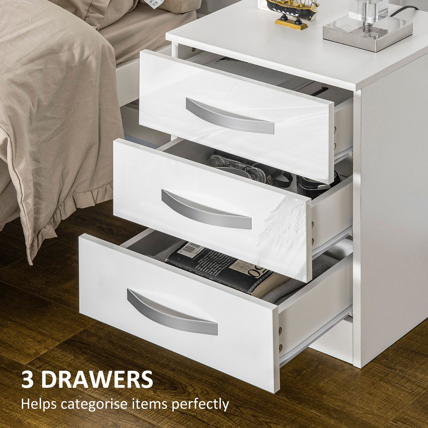 Tables de chevet modernes ensemble de 2 avec 3 tiroirs