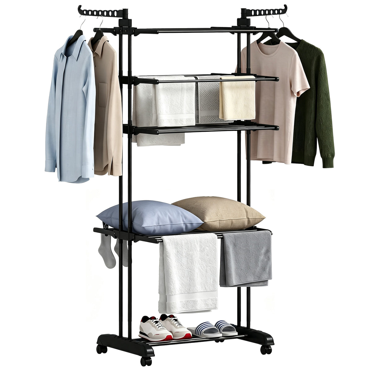 Séchoir à linge pliant à 5 paliers sur roulettes
