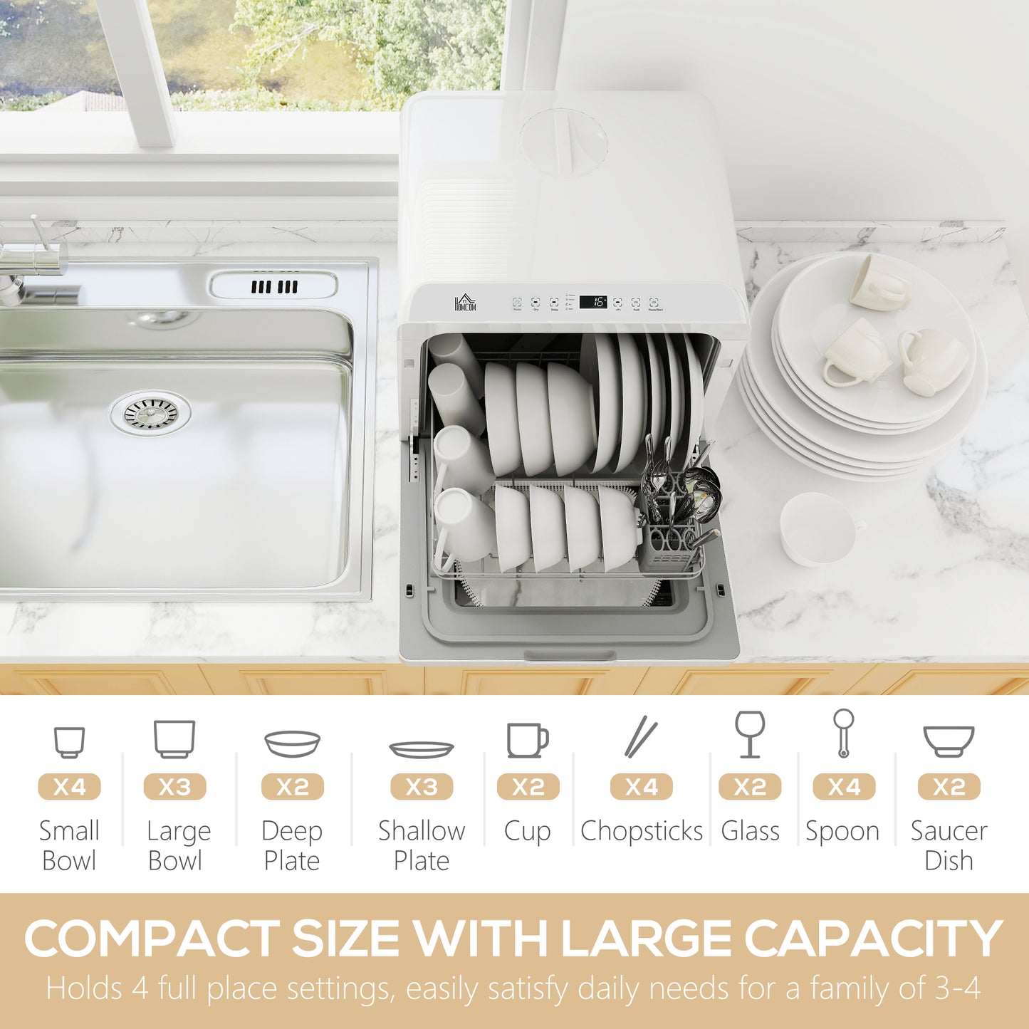 Lave-vaisselle de comptoir portable 4 couverts 5 programmes
