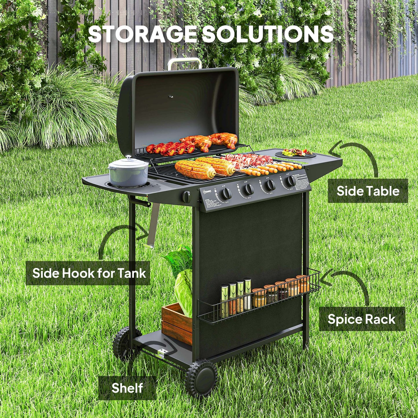 BBQ au propane 5 brûleurs avec brûleur latéral