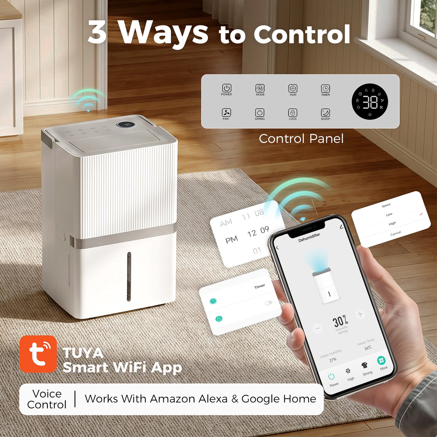 Déshumidificateur intelligent 100 pintes WiFi grande superficie