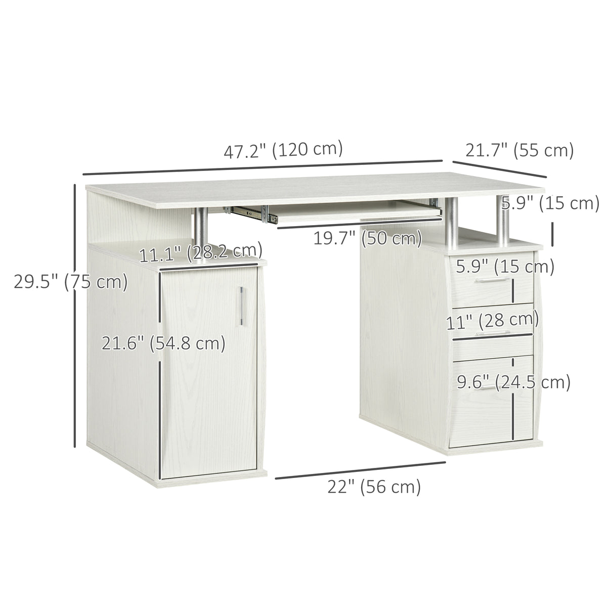 Bureau d'ordinateur avec tiroirs et tablette