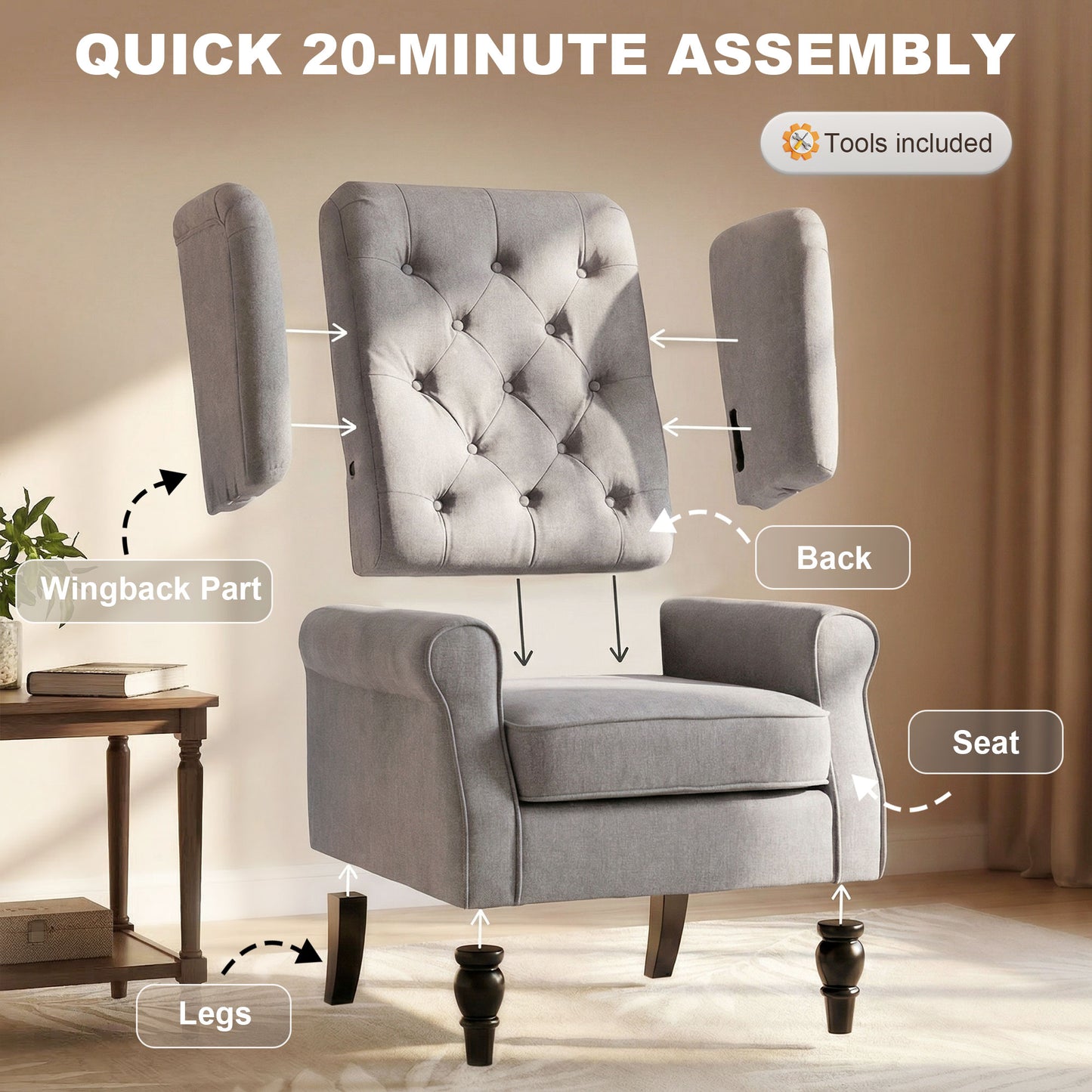 Fauteuil d'accent capitonné à dossier ailé en polyester