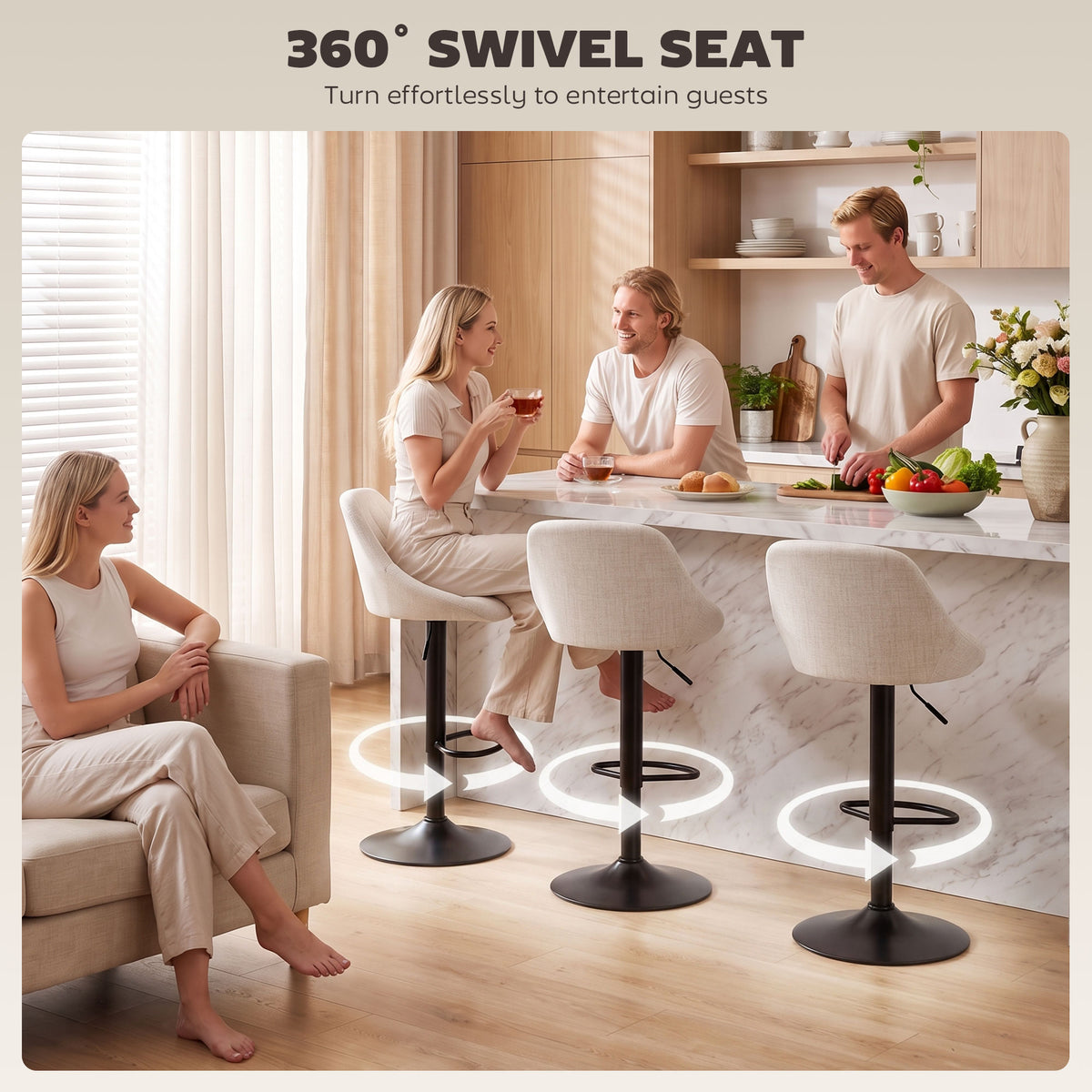 Ensemble de 3 Tabourets de Bar Pivotants Ajustables