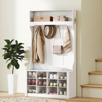 Hall tree 4-en-1 avec banc et 12 casiers à chaussures