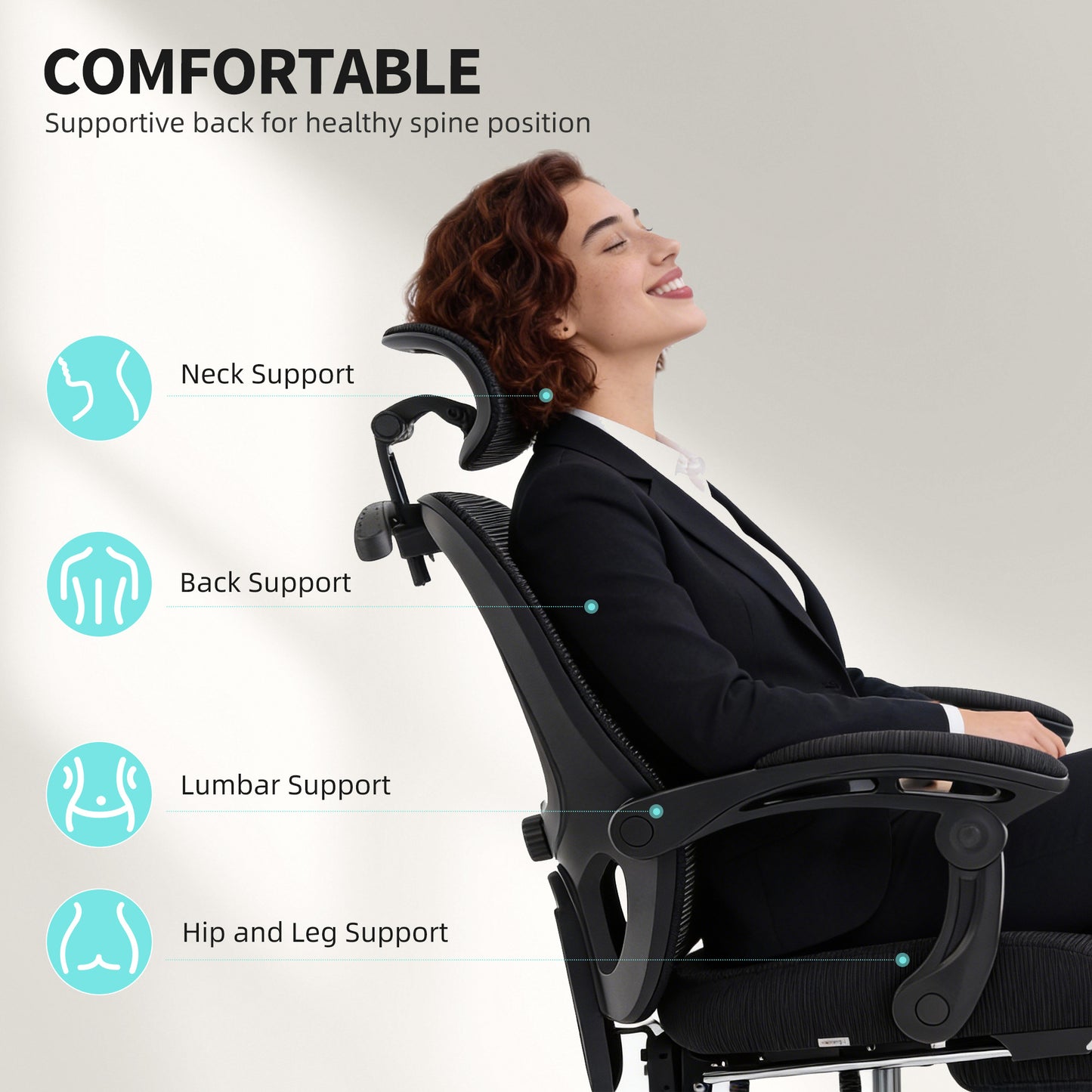 Chaise de bureau ergonomique maille avec appui-tête réglable