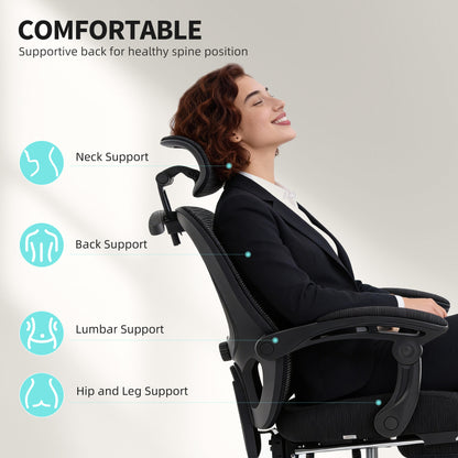 Chaise de bureau ergonomique maille avec appui-tête réglable