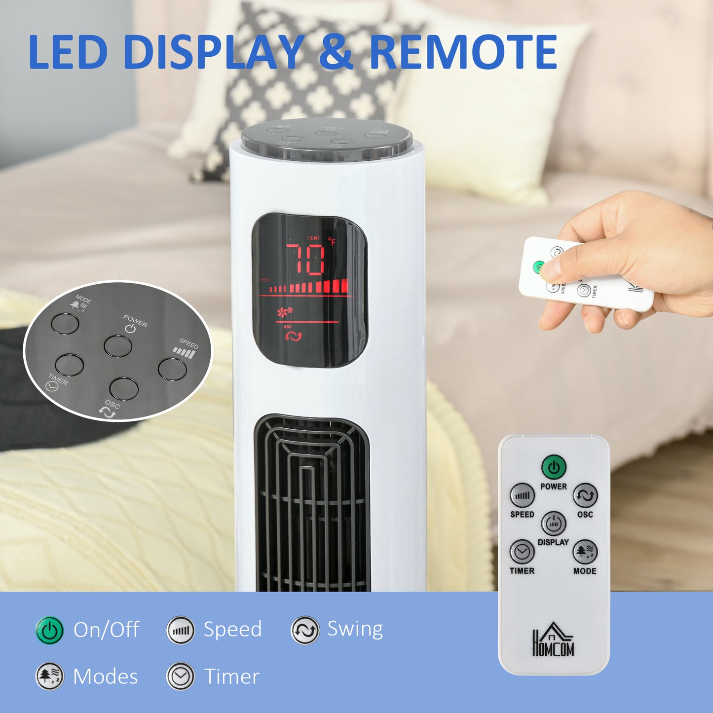 Ventilateur tour oscillant télécommande minuterie 12h