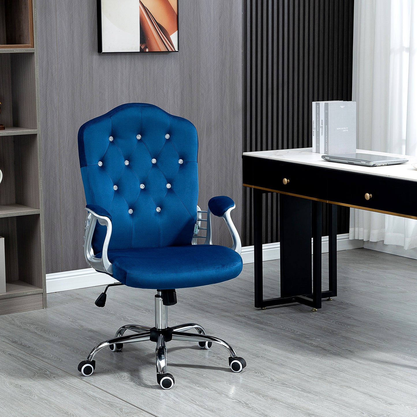 Chaise de bureau velours capitonnée réglable pivotante