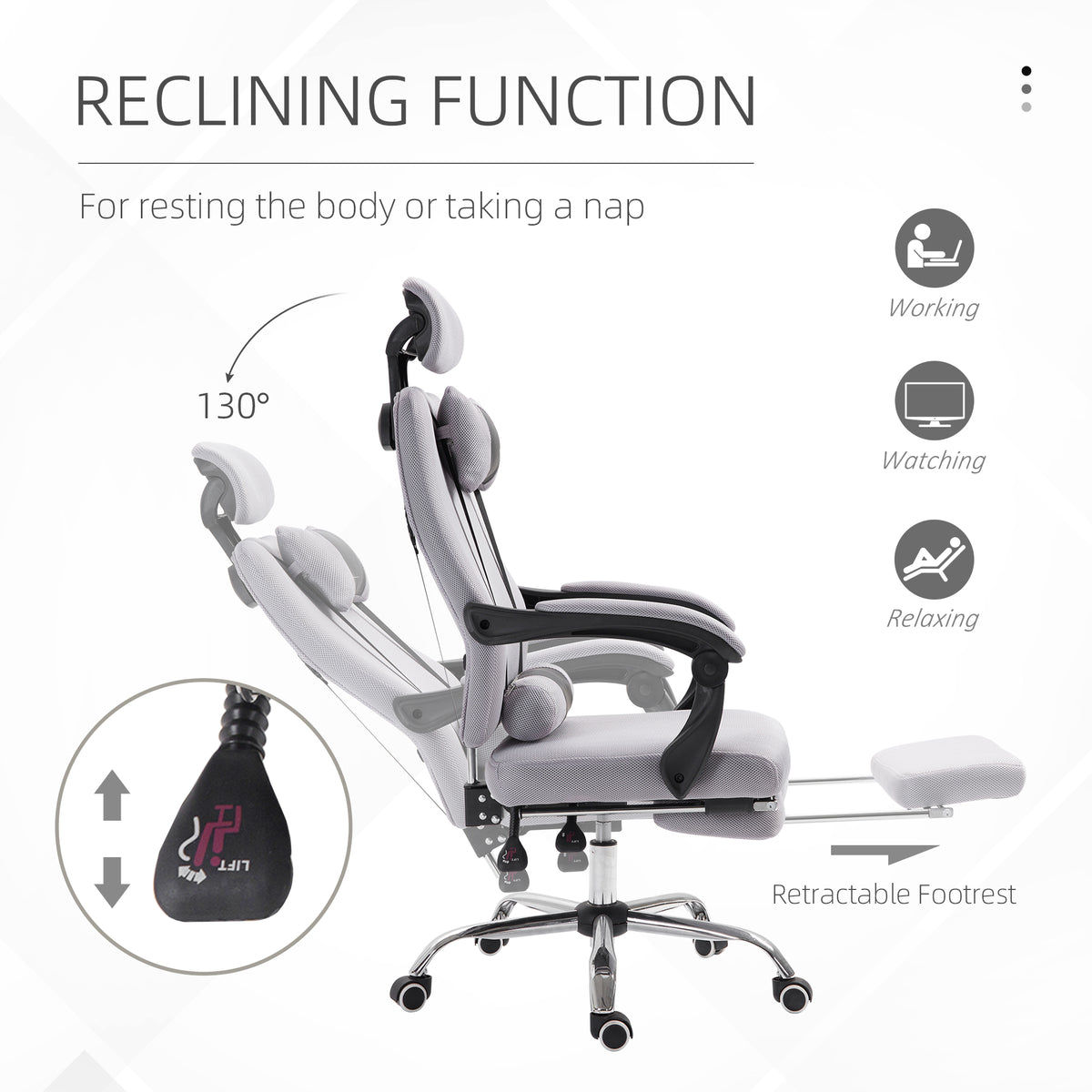 Chaise de bureau ergonomique dossier haut avec repose-pieds
