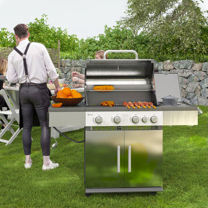 Barbecue à gaz propane 5 brûleurs portable avec réchaud latéral