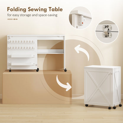 Table de couture pliante avec rangement — blanc