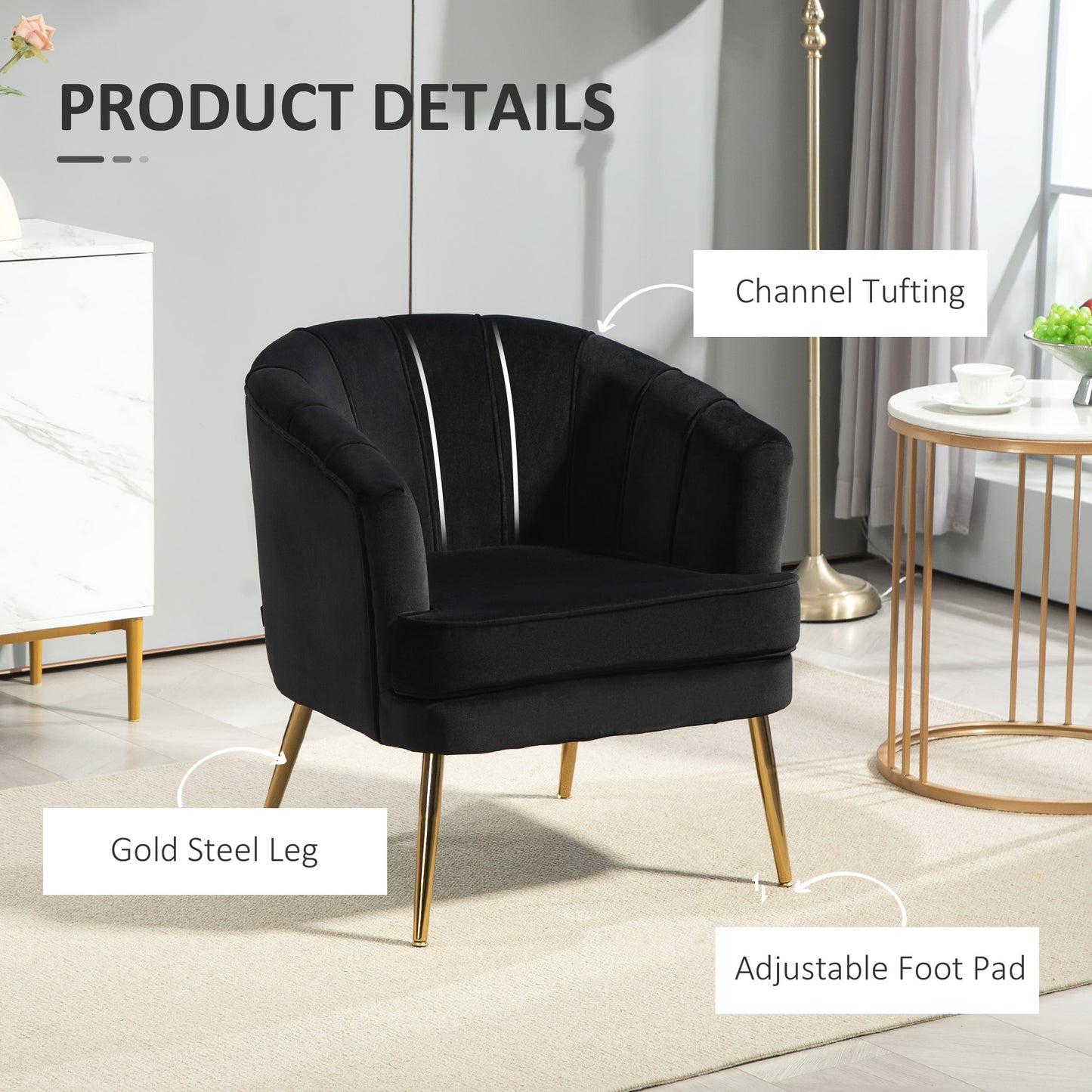 Fauteuil d'accent moderne avec pieds dorés en métal