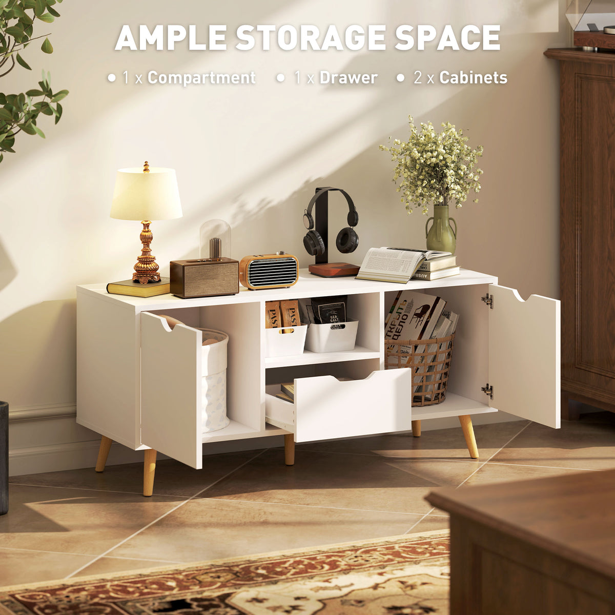 Meuble TV moderne avec rangement pour téléviseur de 127 cm