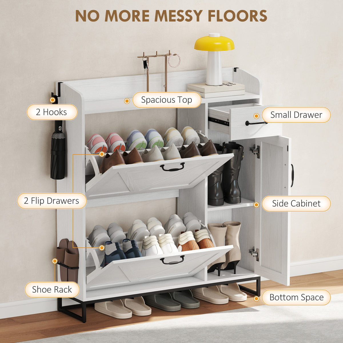 Armoire à chaussures style fermette avec rangement latéral