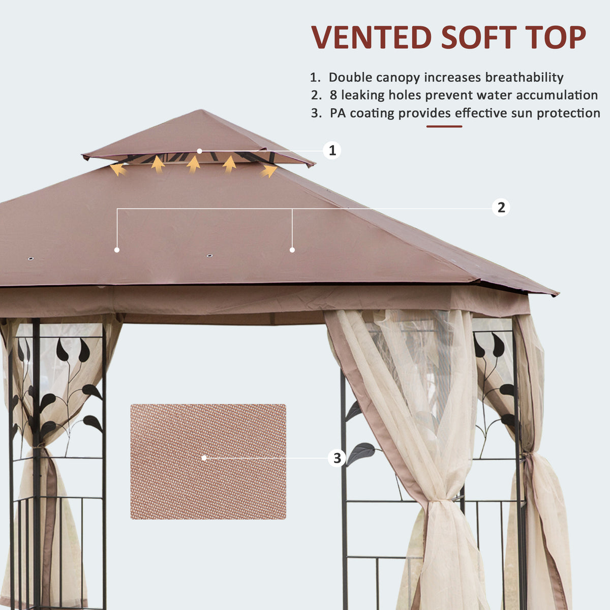 Gazebo de patio toit double 3x3 m acier