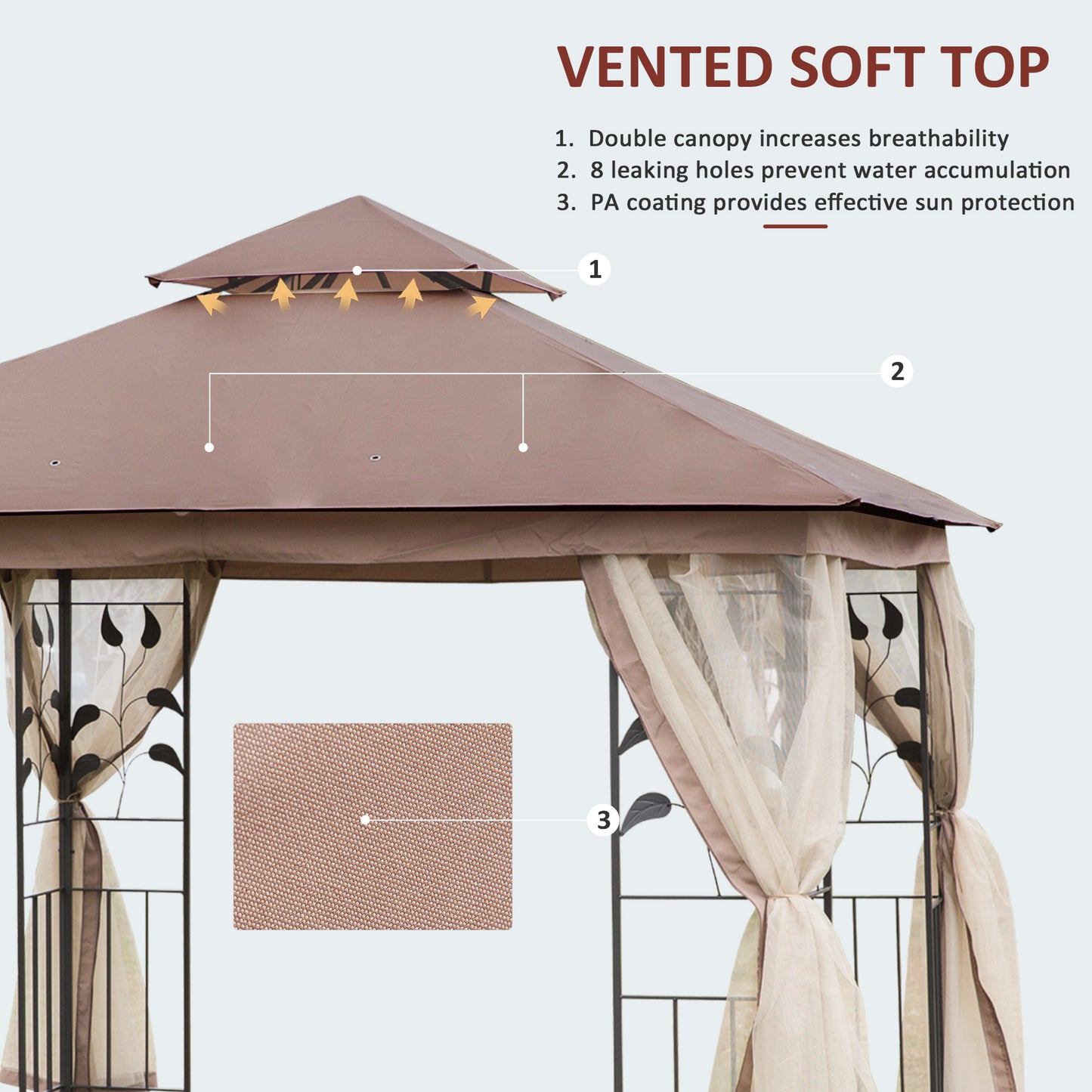 Gazebo de patio toit double 3x3 m acier