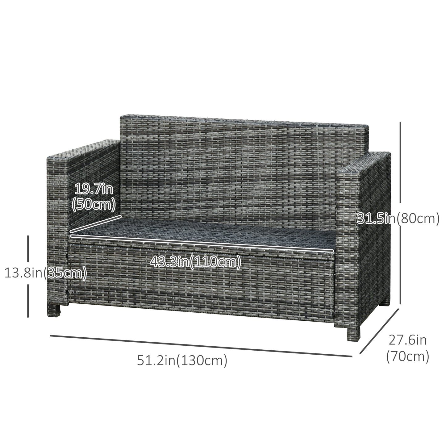 Causeuse de patio 2 places en rotin avec coussins