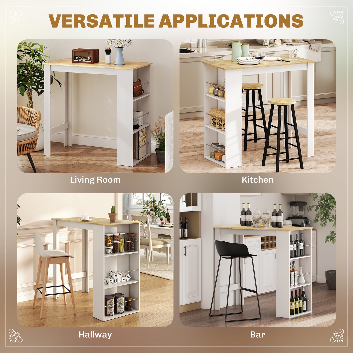 Table haute cuisine 3 tablettes rangement