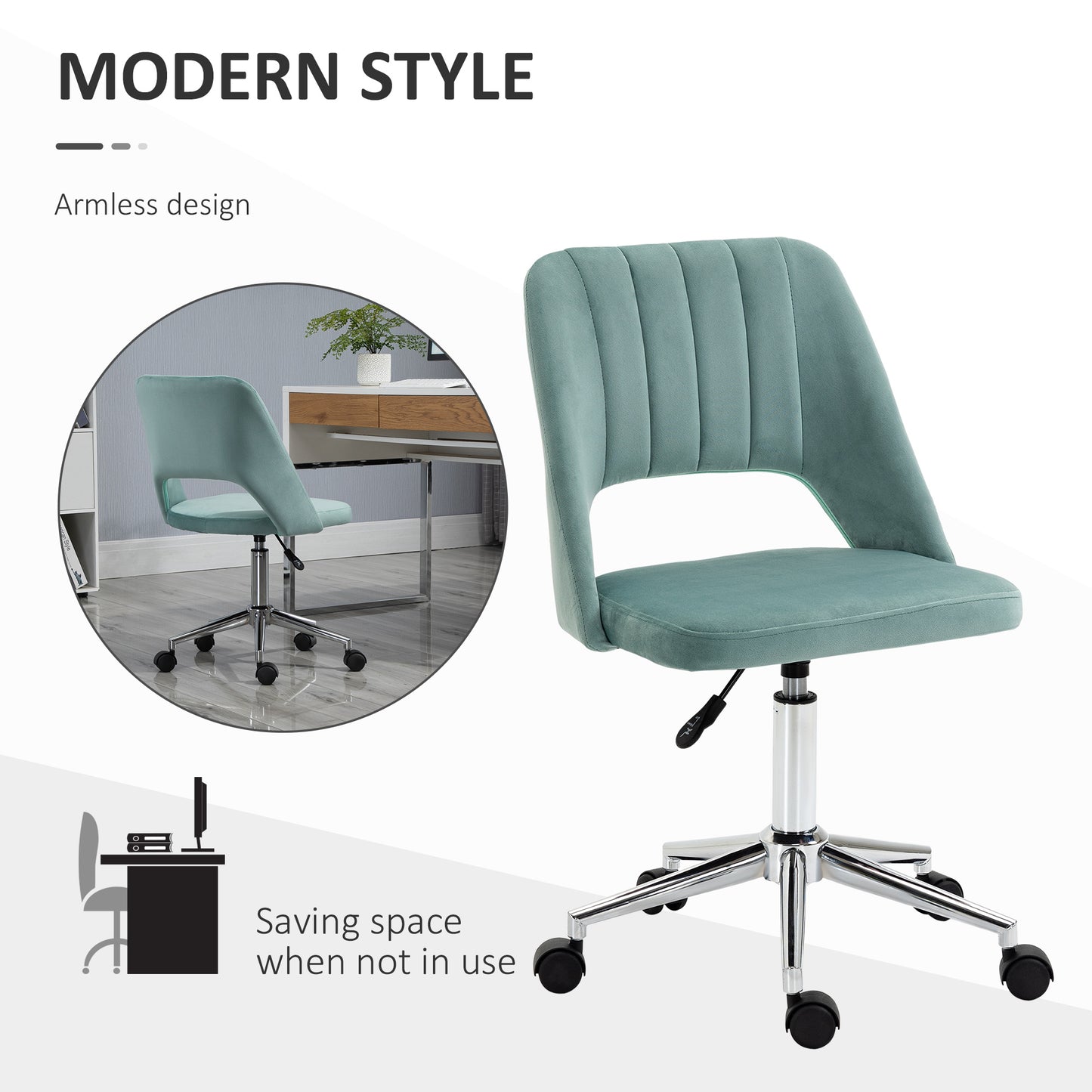 Chaise de bureau mi-hauteur velours forme festonnée pivotante