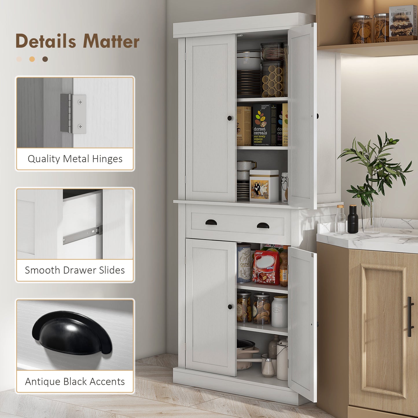 Armoire-garde-manger haute 4 portes avec tiroir